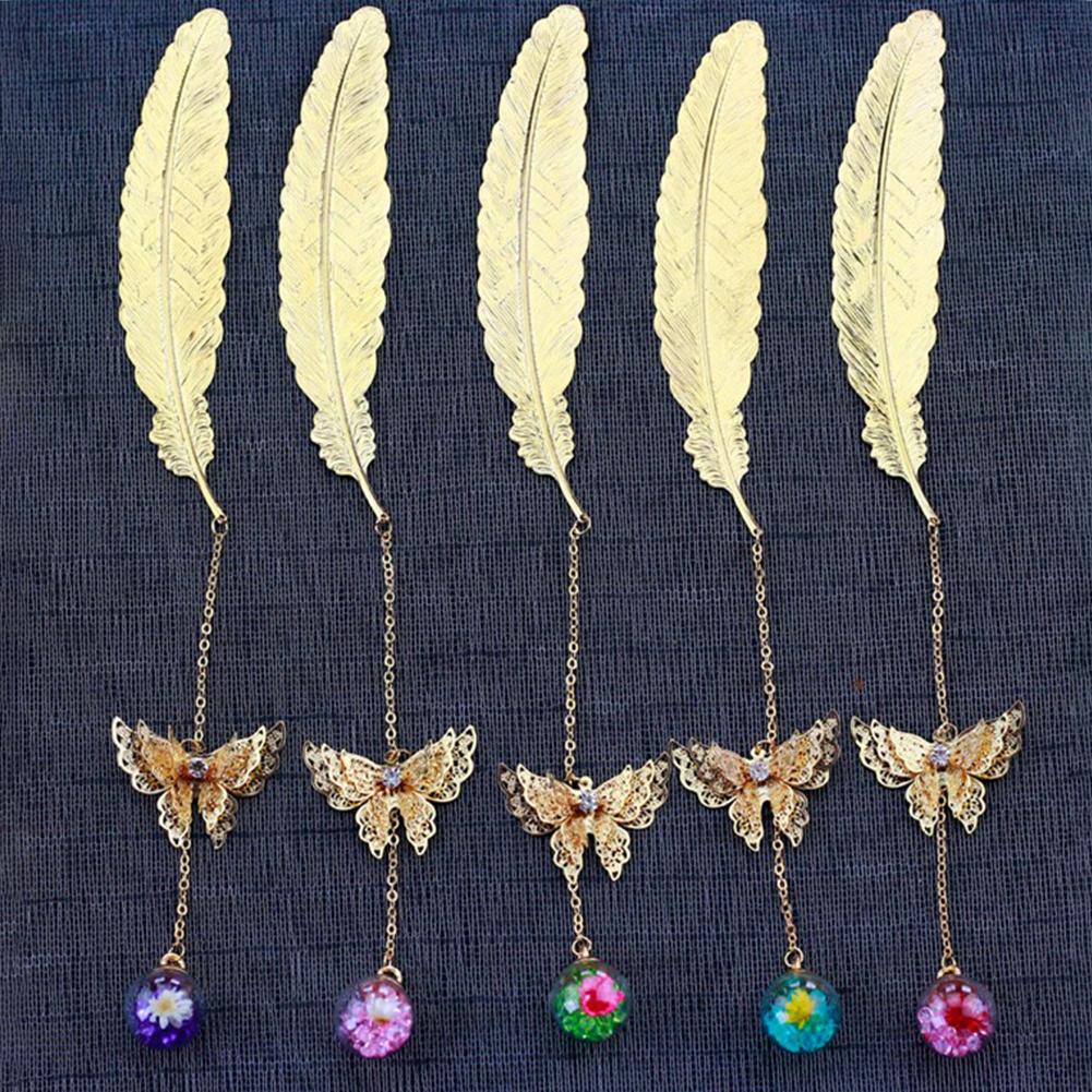 Retro Vintage Bookmark Design of Feather + Butterfly Metal Bookmarks Promotional Gift