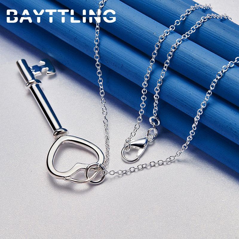 925 Sterling Silver 16-30 Inches Fine Heart Key Pendant Necklace For Women Men Fashion Wedding Engagement Jewelry Accessories
