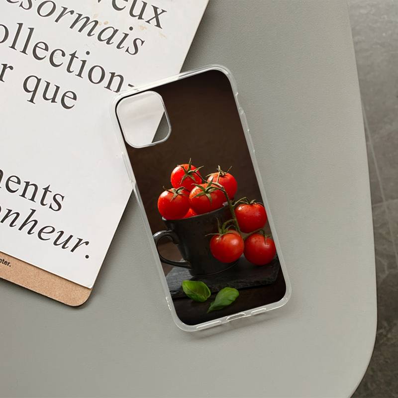 Japan Korea Cute Tomato Pattern  Phone Case For iPhone 11 12 13 14 Mini Pro Max XR X XS TPU Clear Case For 8 7 6 Plus SE 2020
