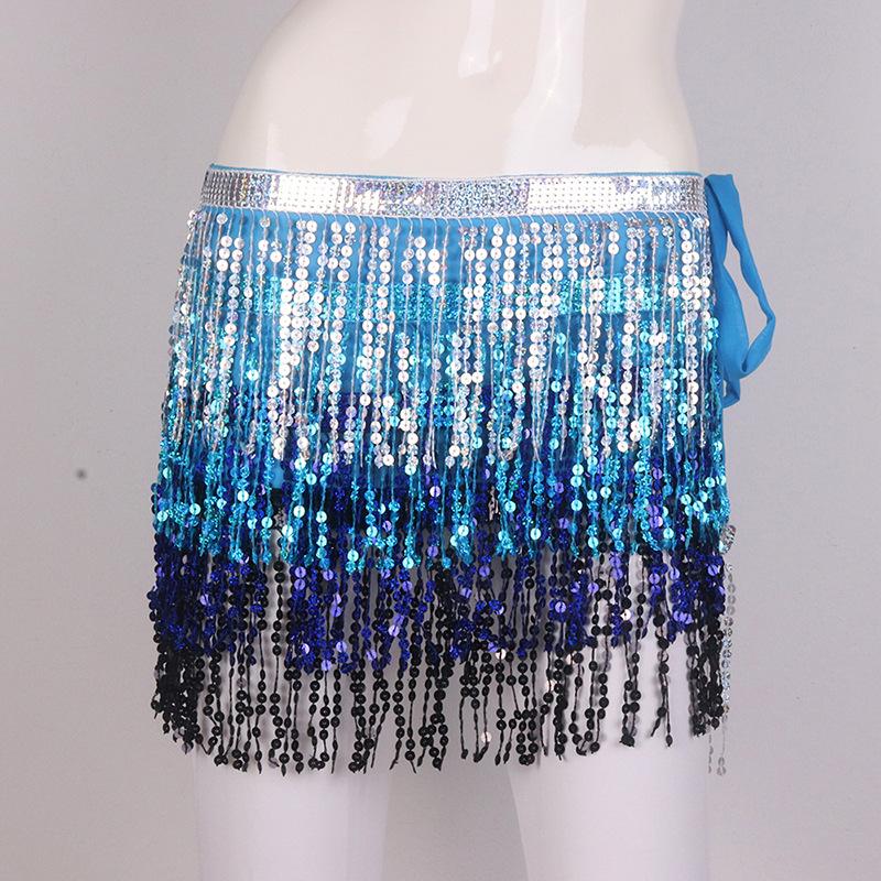 Halloween Belly Dance Hip Scarf Performance Sequin Tassel Waist Chain Bohemia Waist Scarf Sexy One Piece Skirt