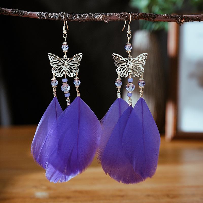 Modische Böhmische Bunte Federohrringe für Damen Ethnischer Stil Lange Geometrische Ohrringe Damen Schmuck Accessoires Geschenk
