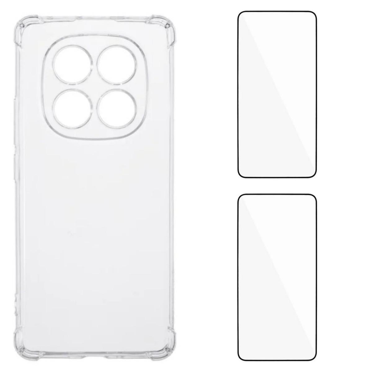 

Для Xiaomi Redmi Note 14 Pro 5G Чехол из ТПУ WANLONFENG Серии WL3 1,5 мм Чехол для телефона с 2 шт. Защитных пленок из закаленного стекла Transparent