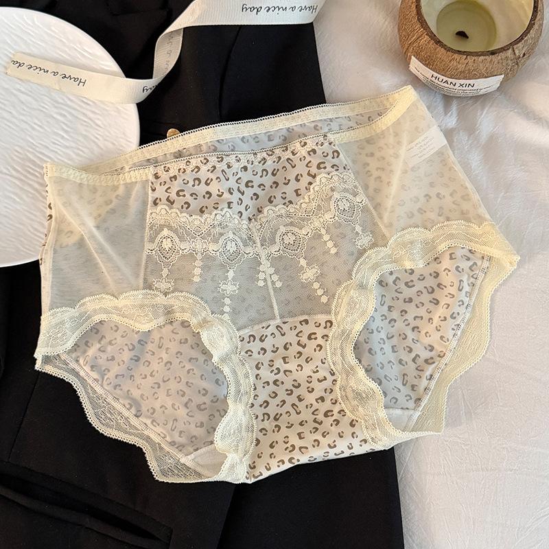 

Plus Size Ladies Summer Pure Lace Leopard Print Ice Silk Quick Dry Anti Bacterial Waist Triangle Briefs XXL