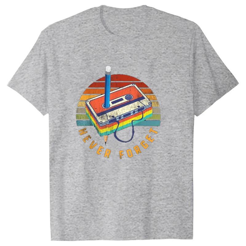 Retro 80s Cassette Tape Pattern Women T-shirt Never Forget Printed Short-sleeved Shirt Soft and Breathable Fabric Round Neck Top