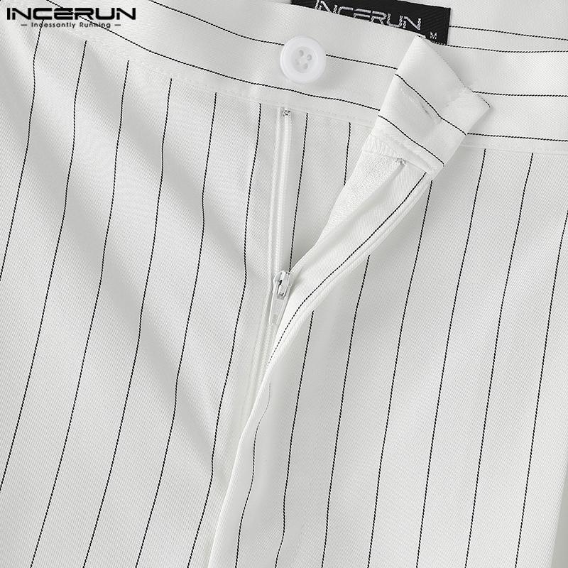 INCERUN Men Casual Zipper Waist Striped Long Straight Pants Pants Trousers