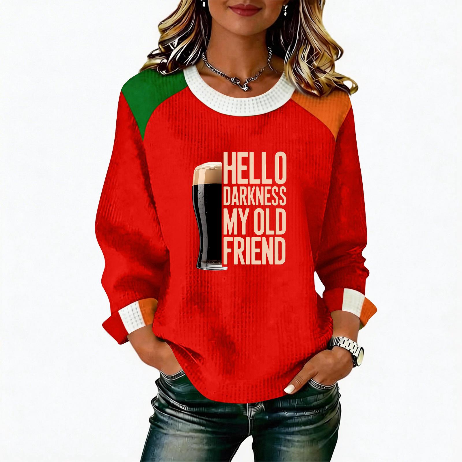 

Women s Casual Fashion Print Long Sleeve Round Neck Pullover Top Blouse XL червоний