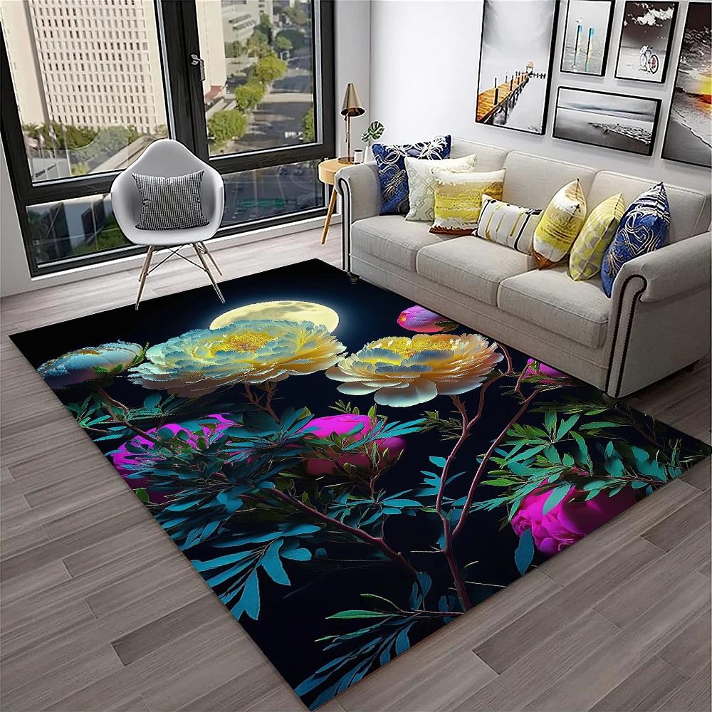 Nordic Love Rose Flowers Daisy  Carpet Rug for Home Living Room Bedroom Sofa Doormat Decor,kids Play Area Rug Non-slip Floor Mat
