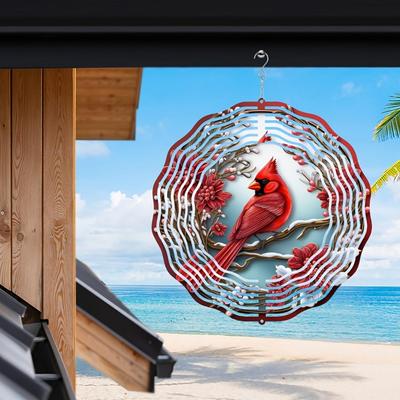 Vibrant Red Cardinal Wind Spinner – 2D Stainless Steel Kinetic Garden Sculpture with Floral Design, All-Season Outdoor/Indoor Decor for Yard, Window