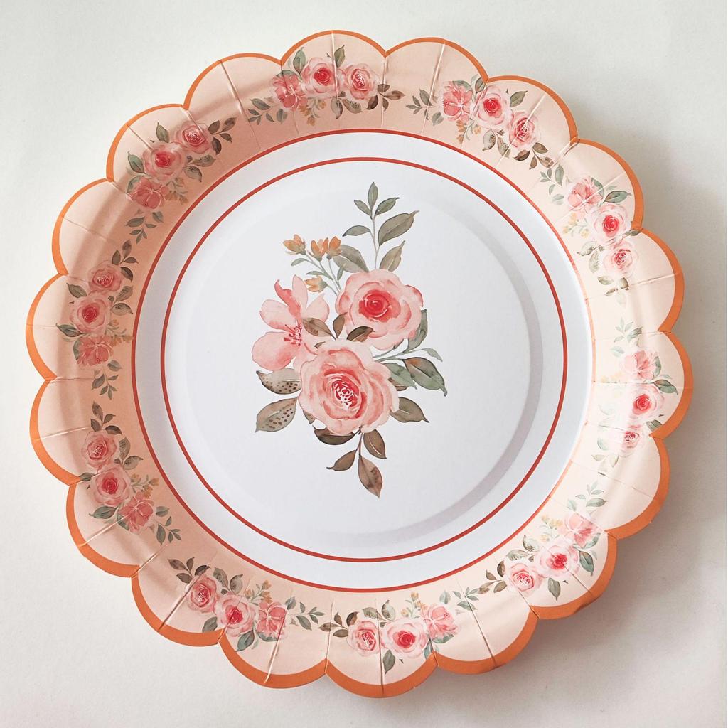 Tea Party Disposable Paper Plates, Napkins & Cups Set for Birthdays & Desserts