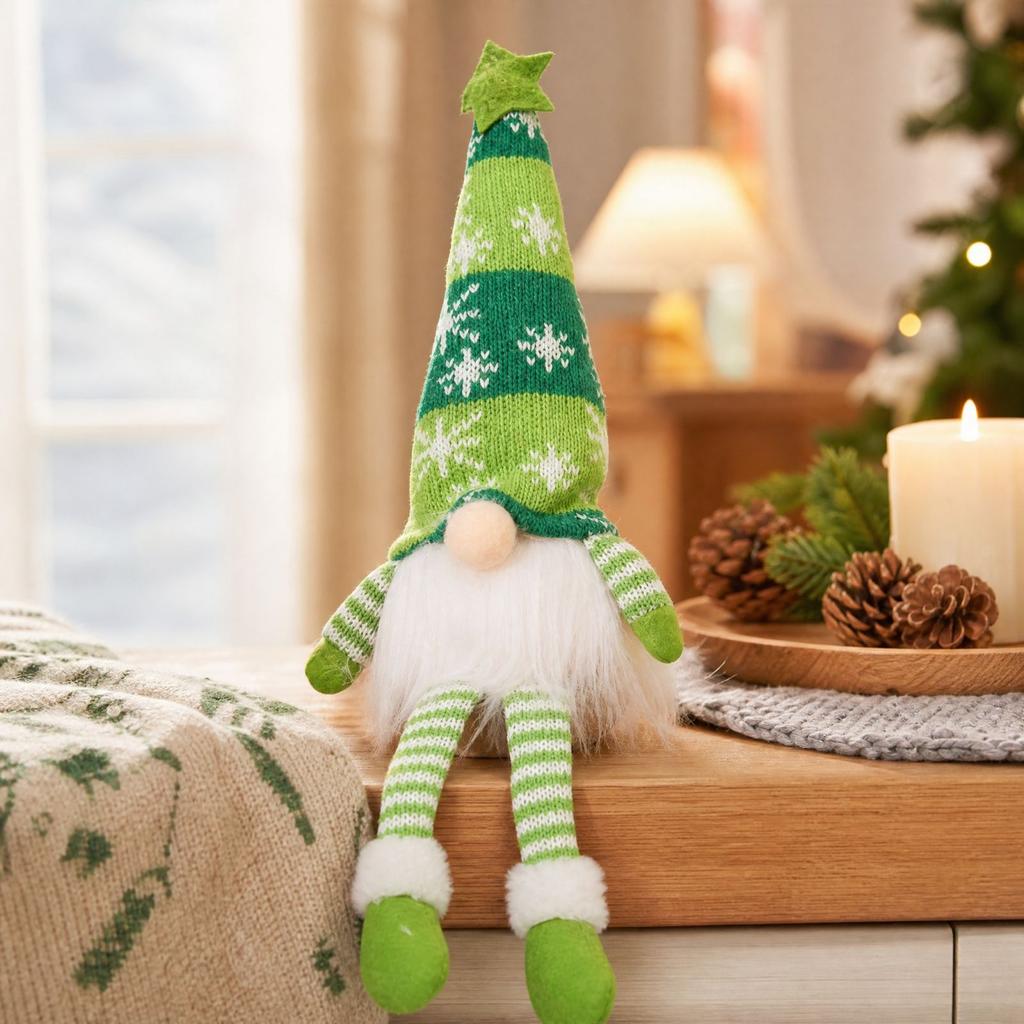 Christmas Knit Hat Plush Doll with Glowing and Cute Ornament Set