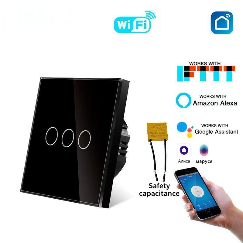 Russian Graffiti WiFi Smart Switch, Single Fire, App-Controlled, Voice-Activated, Glass Panel