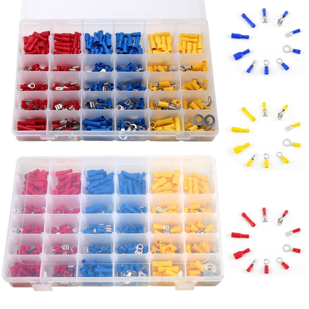 500Pcs/Box European Pre-insulated Copper Crimp Terminals Ring & Spade Wire Connector Kit