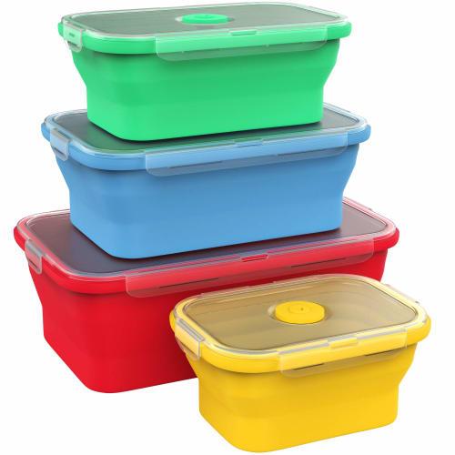 

Vremi Silicone Food Storage Containers with BPA Free Airtight Plastic Lids - Set of 4 Small and Large Collapsible Meal Prep Container for Kitchen or K