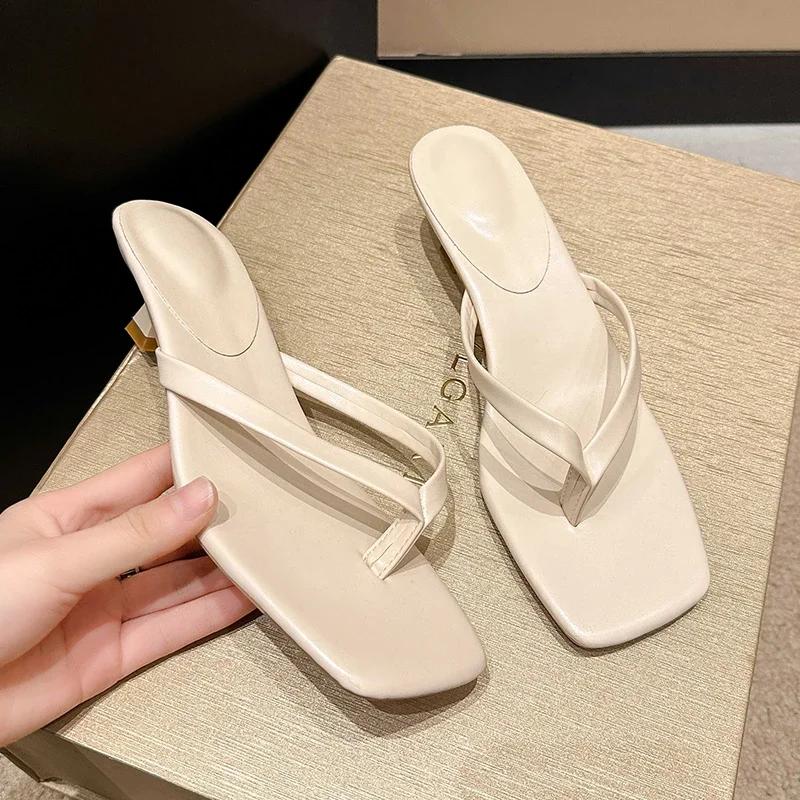 Fashion Summer Women Clip Toe Slippers Comfort Low Heel Slides Shoes Ladies Casual Dress Street Style Sandalis