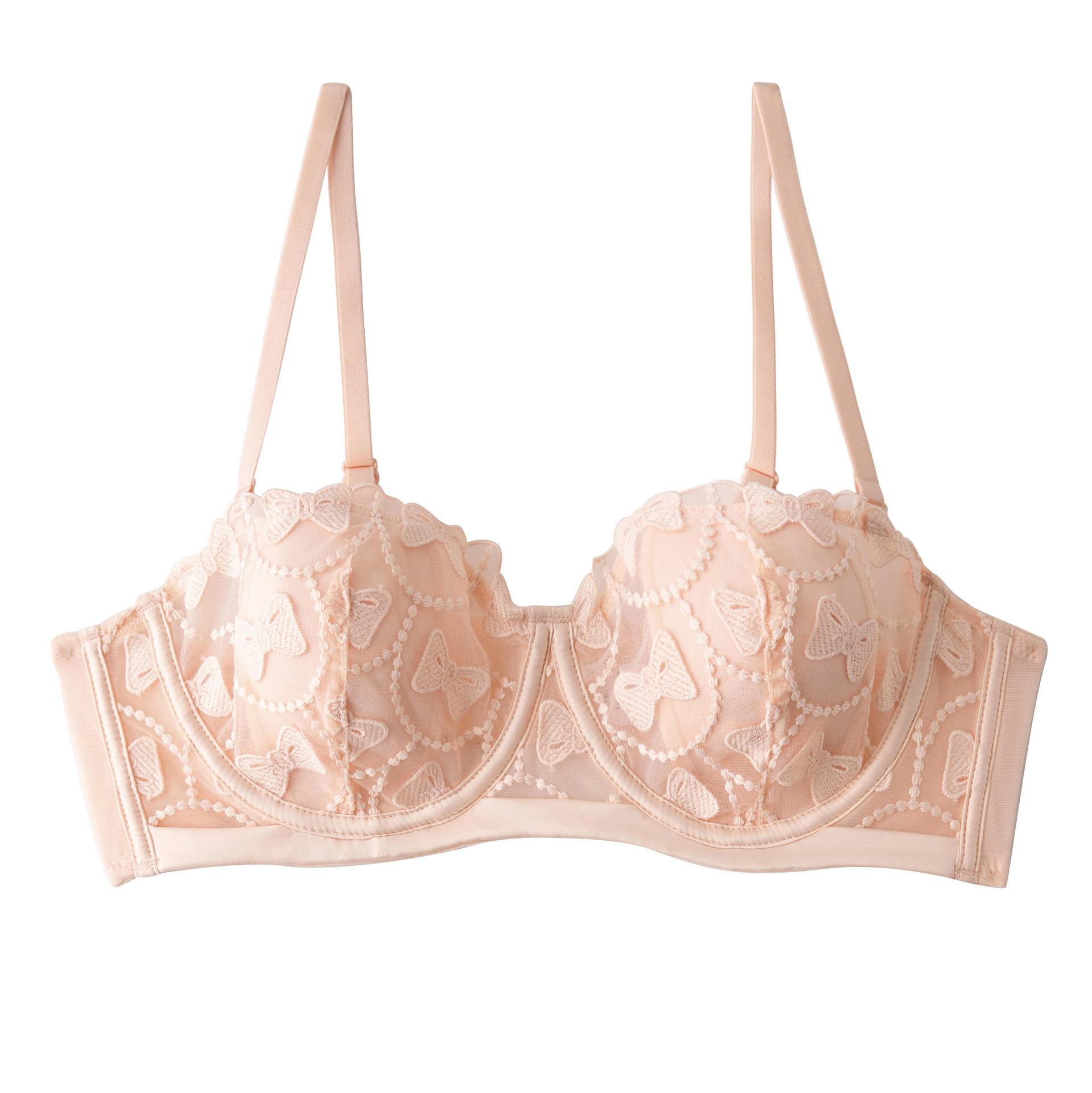 

Manufacturer s new butterfly embroidered underwear cute rabbit ear mold cup big chest small anti-sagging bra 70B/32B рожевий