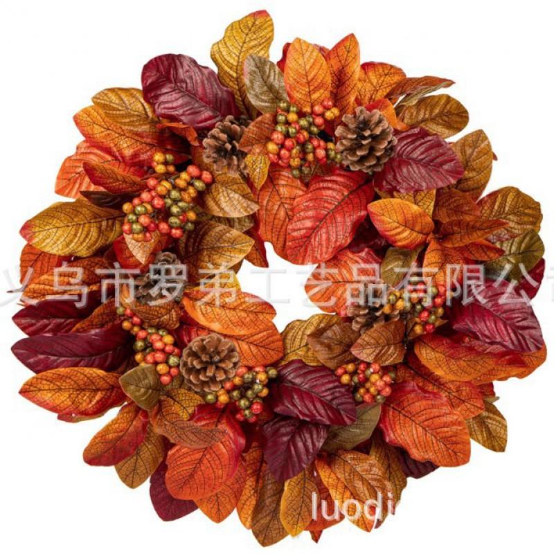 Harvest Wreath With Pumpkins Berries Vine Circle Halloween Thanksgiving Door Decor