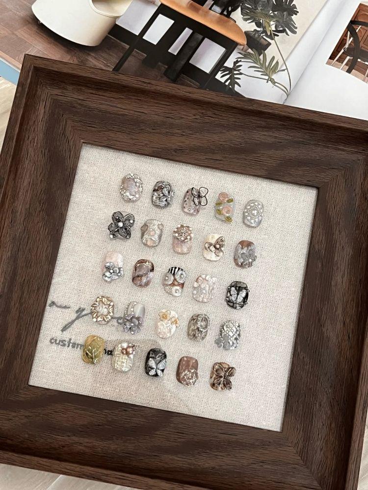 Retro Wood Grain Photo Frame & Nail Display Board for Content Creators