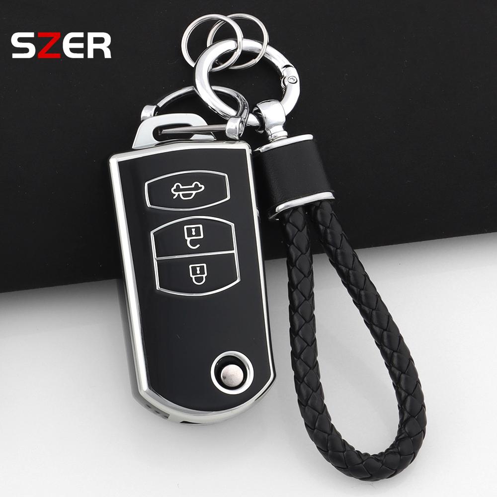 Para Mazda Demio 2 3 5 6 M3 M5 M6 Cx-5 Cx7 Cx9 Rx8 Mx5 Mpv Funda de TPU de 3 Botones Soporte Plegable Llavero Funda de Llave de Coche Sin Llave