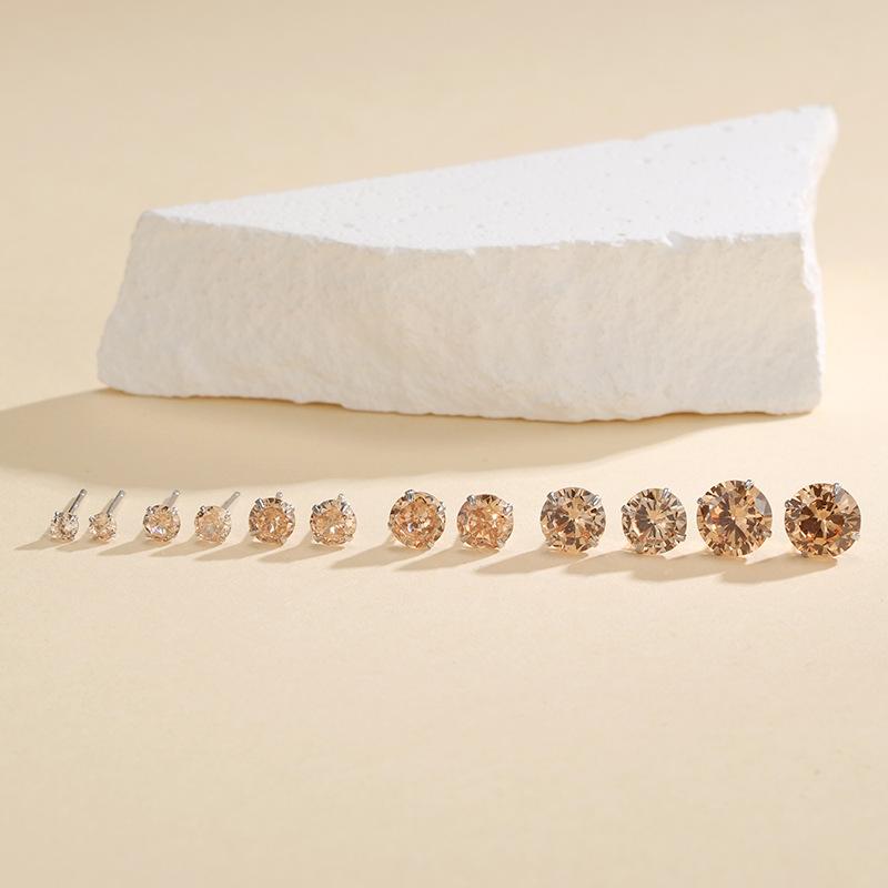 Beixi 925 Sterling Silver Champagne Gold Stud Earrings - Round, High-End Japanese Korean Style for Ear Care. 925 Sterling Silver