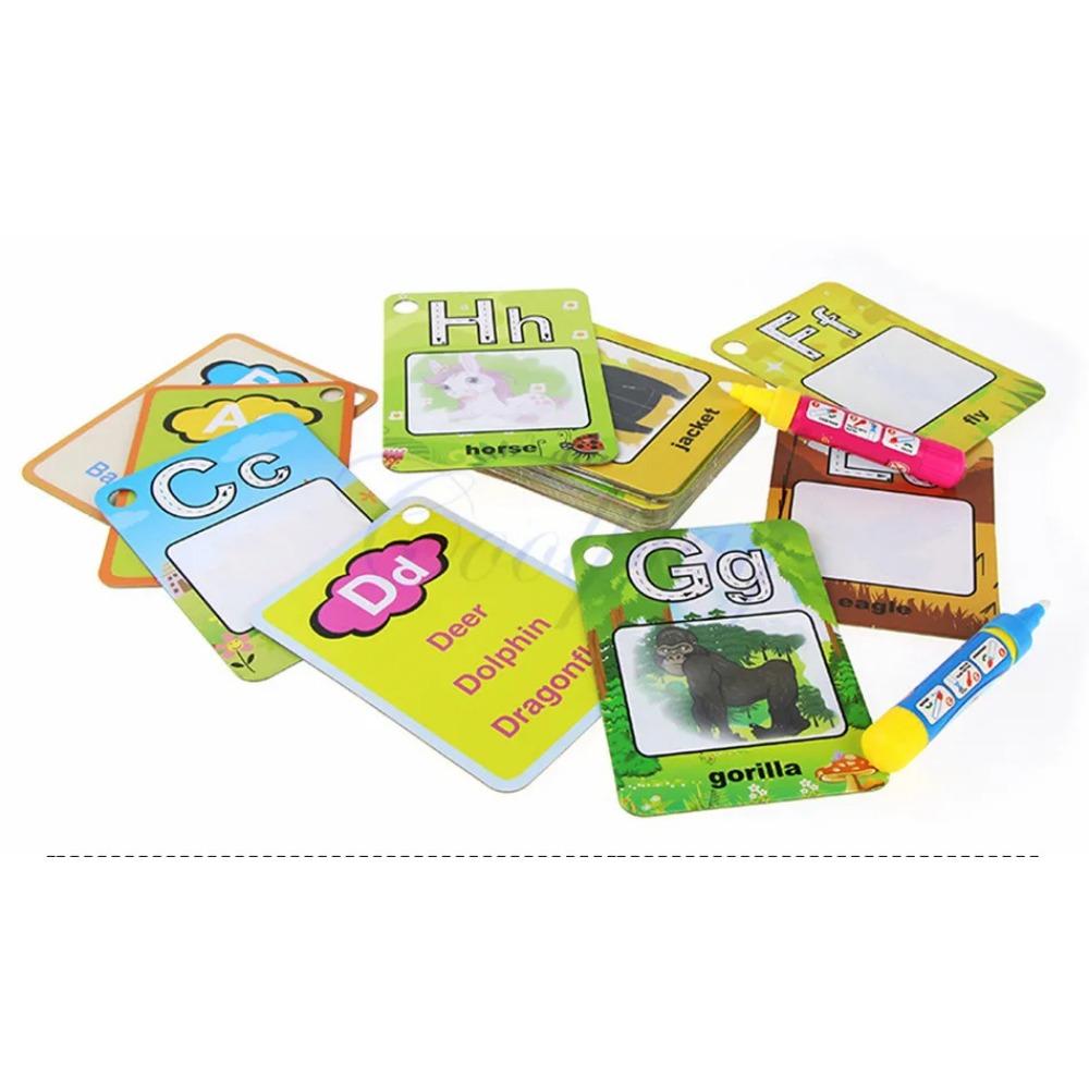 Water Drawing Card 26 Alphabet Coloring Book & 2 Magic Pen Letter Card Painting Board English Learning Educational Toys