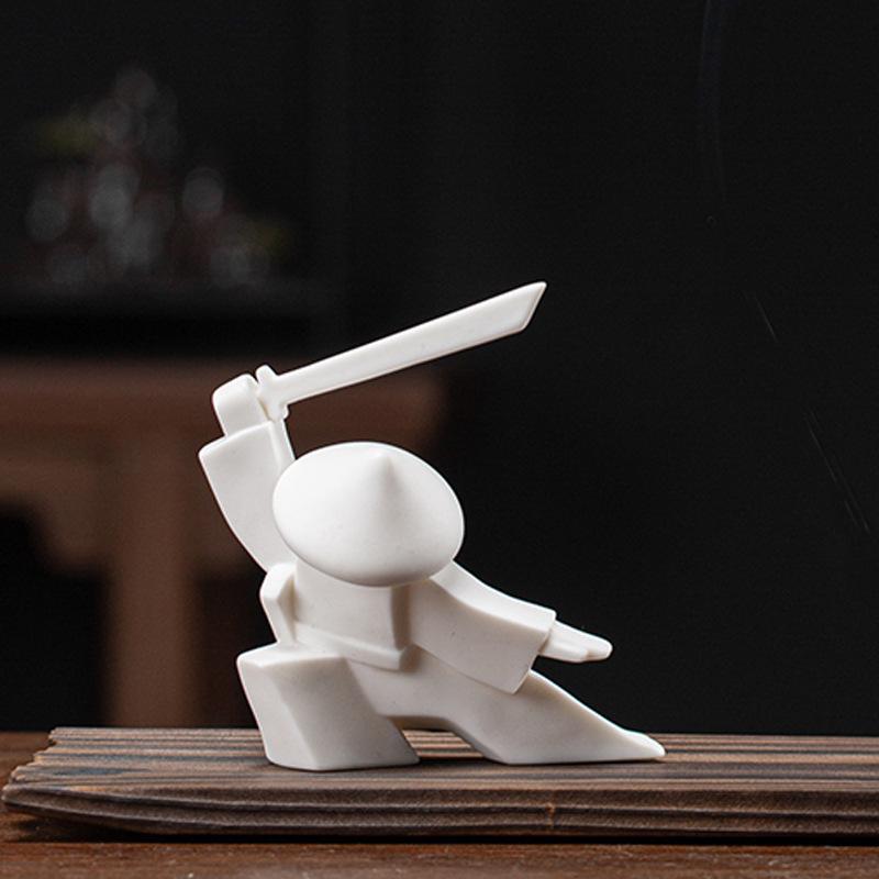 2pcs Ceramic Samurai Figurine Incense Burners Traditional Japanese Style Candles, Multipurpose Home Decor for Tea Ceremonies, Altar Display