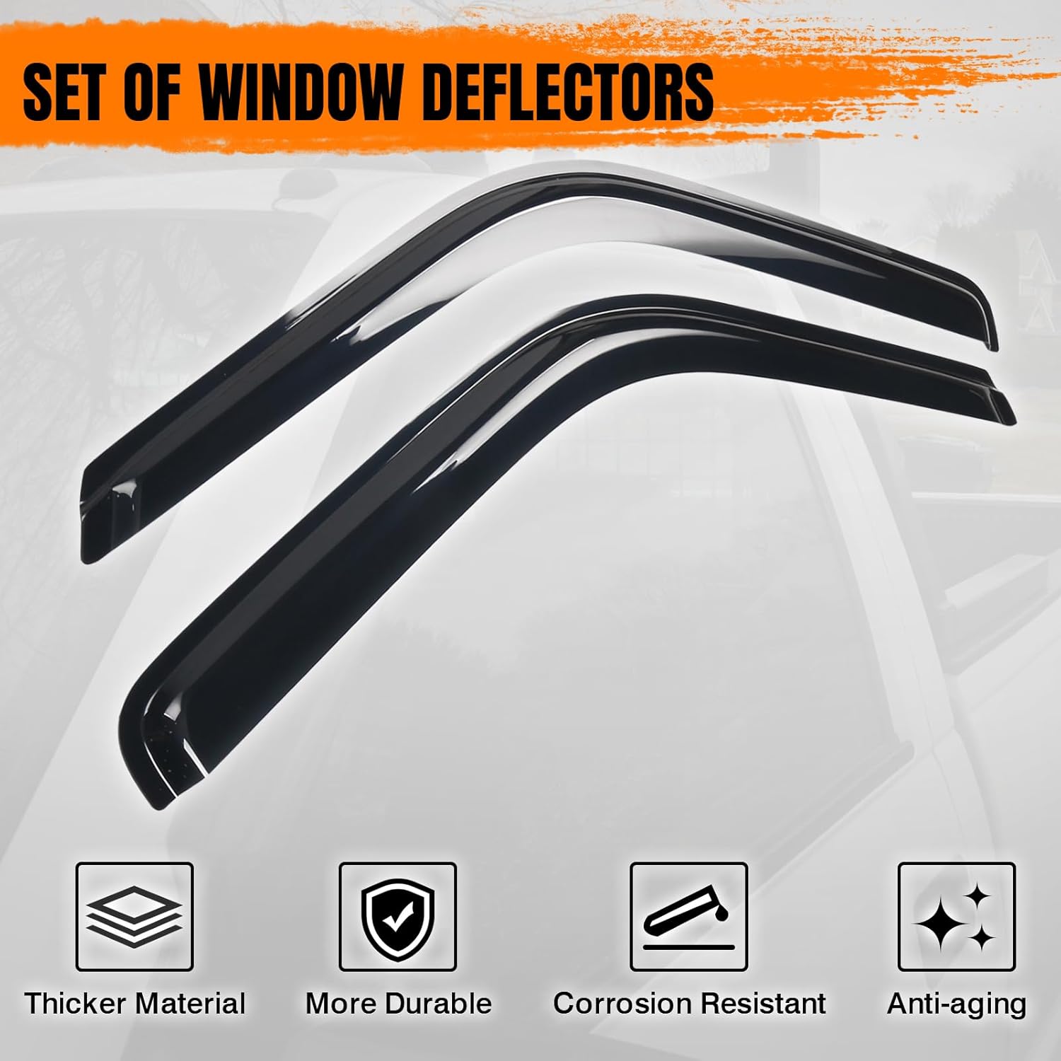 Tape On Window Visor Deflectors Compatible with 1988-1998 Chevy C & K Reg Cab Pickup, Acrylic Slim Style Smoke Tinted Window Rain Guards, Sun Wind