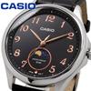 Moon Phase Round Face Black Leather Band Overseas Model Watch, Black, MTP-M110L-1AV