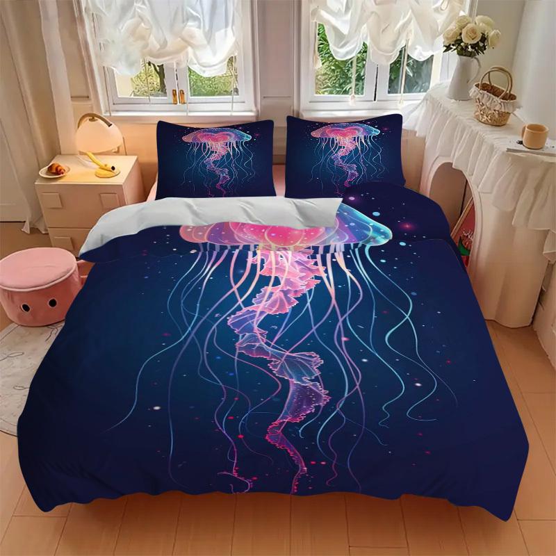 3pcs Anime Jellyfish Bedding Set - Includes One Quilt Cover and Two Pillowcases (No Core) - Perfect for Bedroom and Guest Room Decoration, F