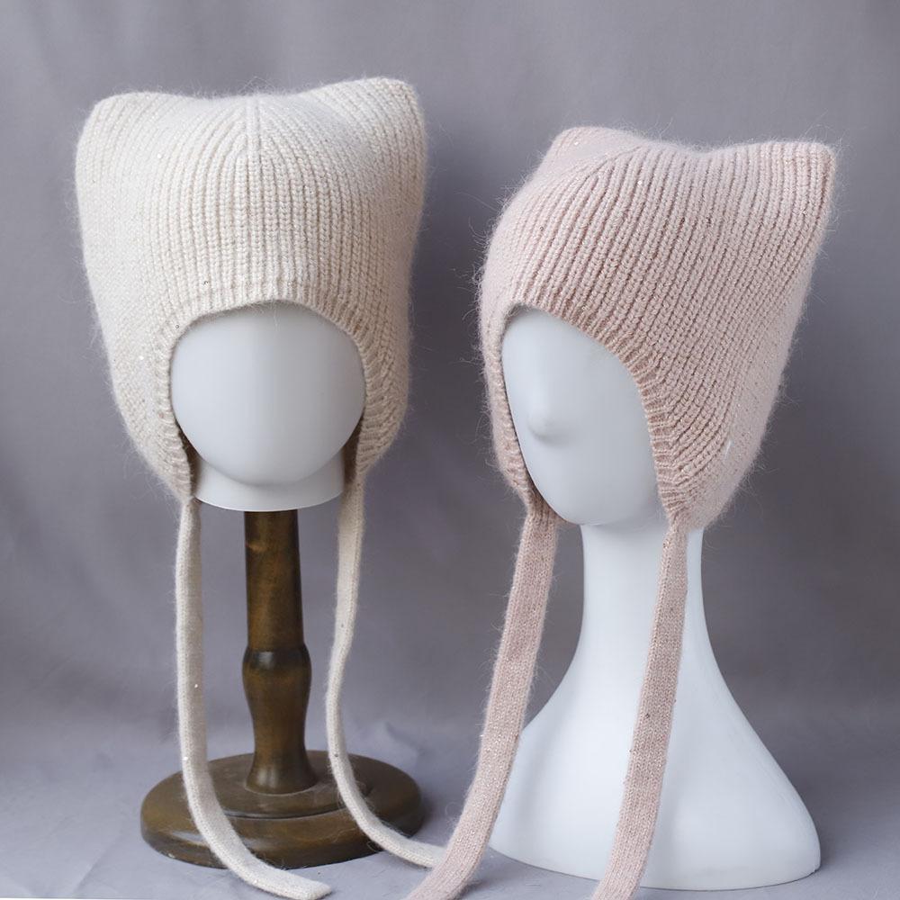 Cute Ear Protection and Warm Cat's ears Rabbit Hair Knitted Hat Fashion Women in Autumn and Winter