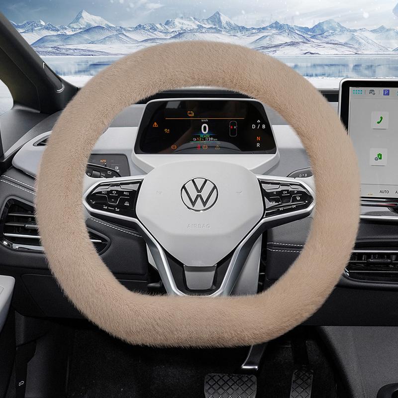 Suitable for Volkswagen Plush Steering Wheel Cover, Autumn and Winter Warm Non-Slip Protective Cover, Golf Tiguan Polo T-Roc Jetta Id.4 Id.3 Atlas
