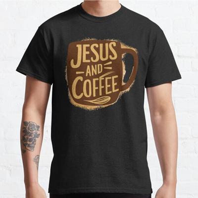 T-Shirt mit Aufdruck „Jesus und Kaffee“ in Übergröße, S-3XL, für Herren, modische Kleidung, T-Shirts