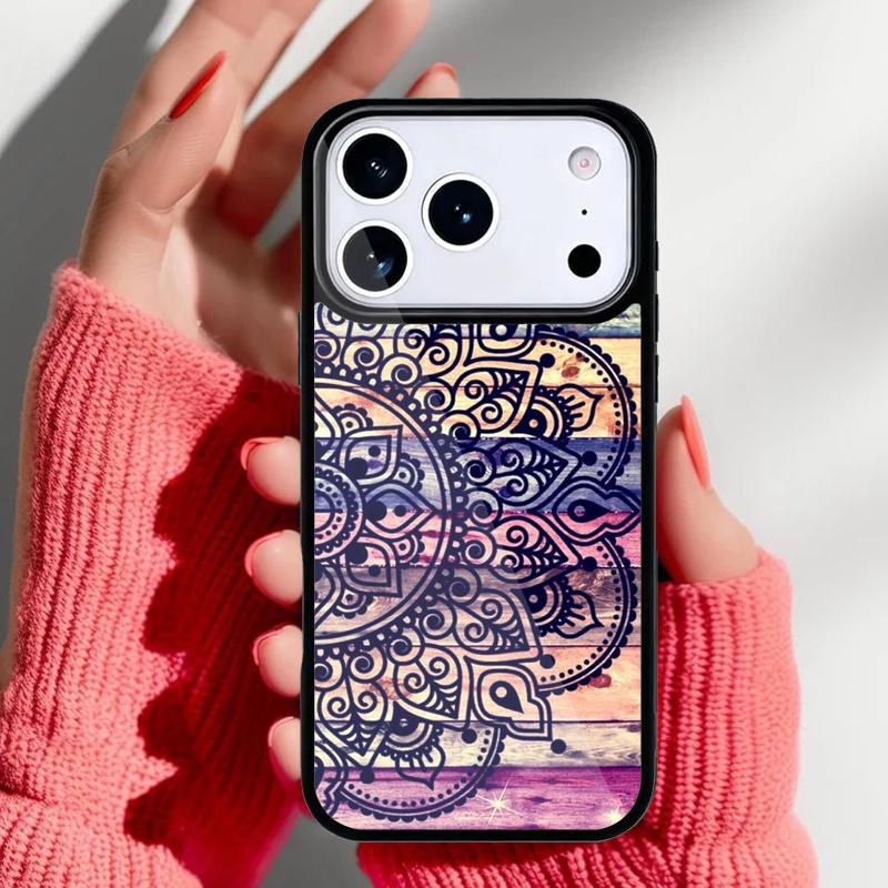 Mandala Floral Wood Phone Case for iPhone 17 16 15 14 13 Pro Max Back Cover for 12 11 Pro Coque