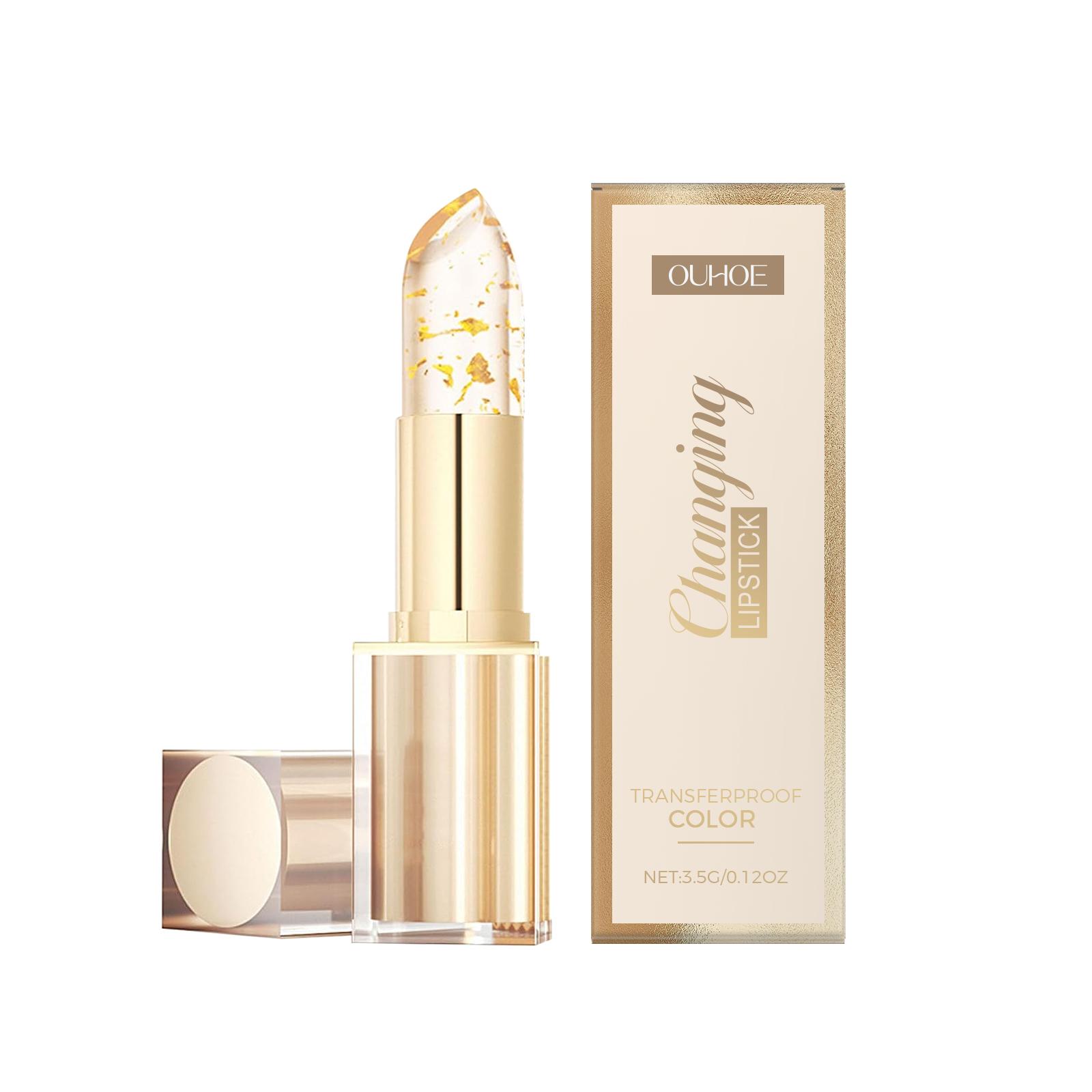 

OUHOE Gold Foil Color Changing Nourishing Lipstick Nourishing Moisturizing Hydrating Glass Soft Lip Skin Non-Greasy Lipstick