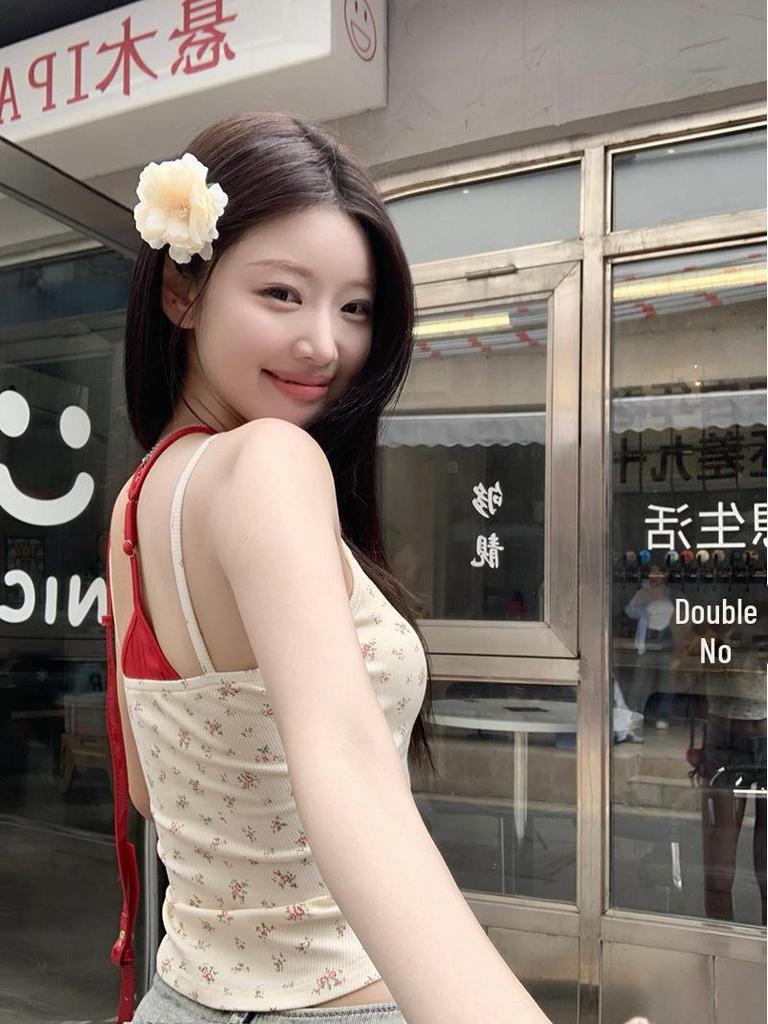 Floral Two-Piece Style Summer Vest with Chest Pad - Sexy Slim Fit for Women