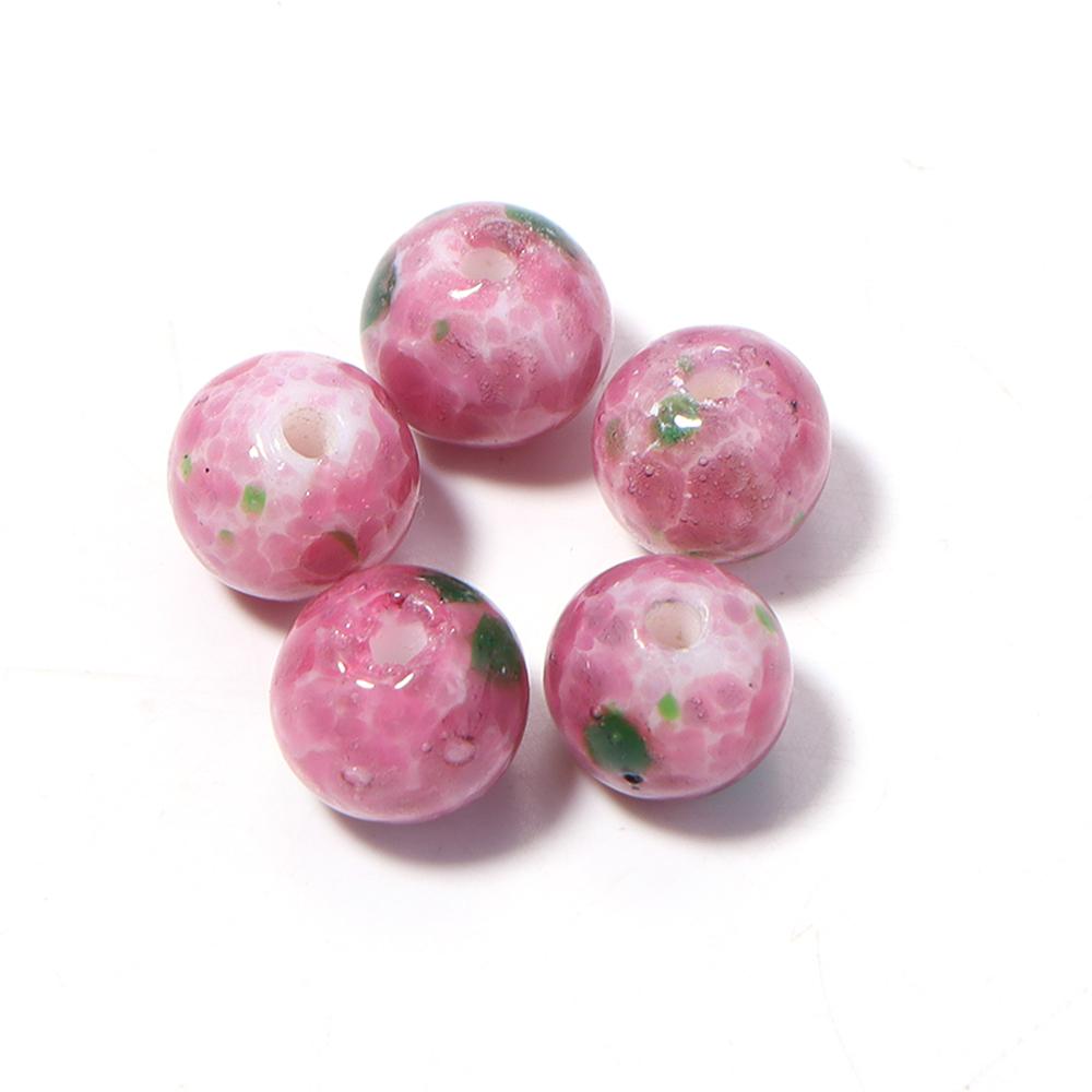 

5pcs 8/10/12mm Pink Peach Blossom Lampwork Beads Round Loose Glass Beads For Jewelry Making DIY Bracelet Earrings Accessories