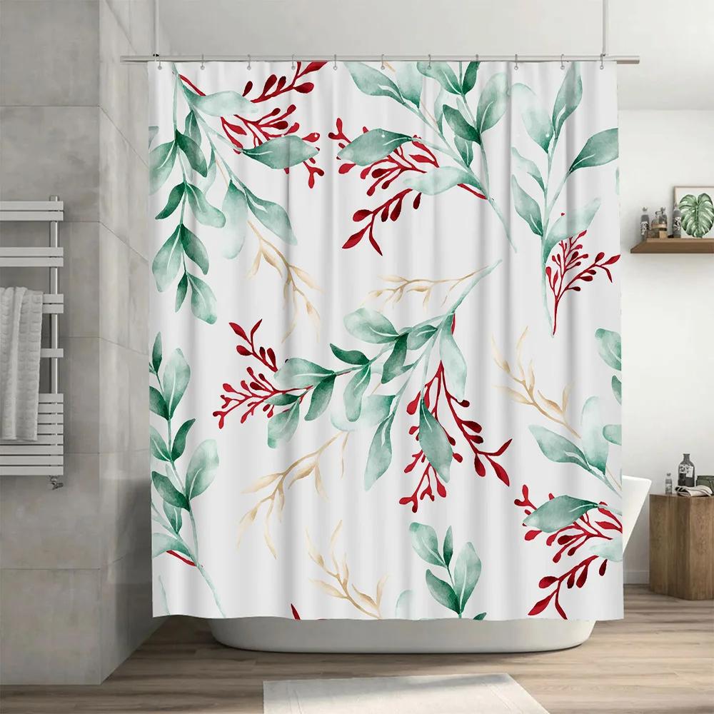 Tenda da Doccia Floreale ad Acquerello Rossa Verde Bianca Liner Decorativo da Bagno per Accessori Bagno Casa Design Moderno Personalizzabile