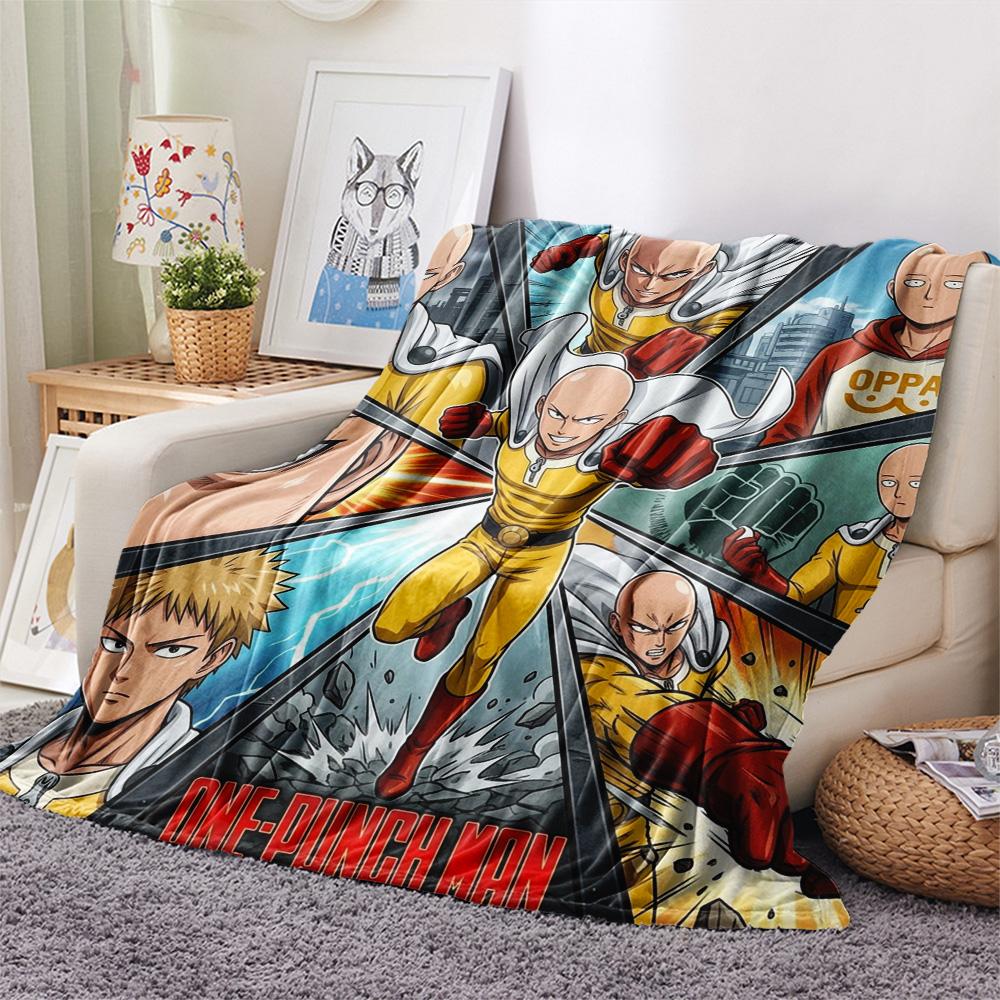 1PC Onepunch Man Patterned Flannel Blanket Suitable For All Seasons For Home Decor Warmth And Comfort Gifts Holiday Present