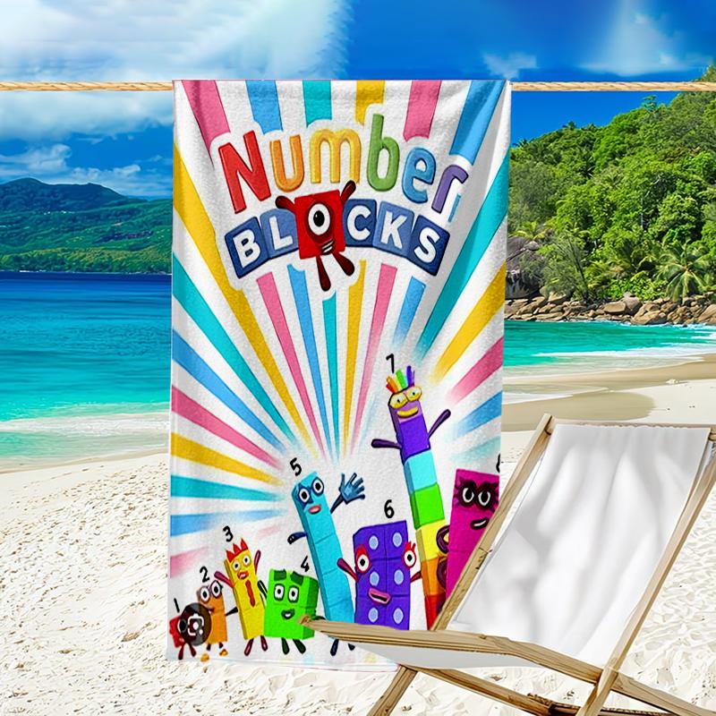 Beach Towel with Number block Pattern - soft,absorbent,machine washable Lightweight&Modern,swimming,Travel Essentials
