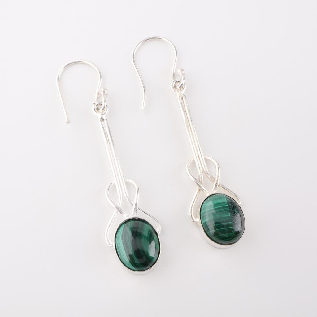 Natural Malachite Gemstone 925 Sterling Silver Jewelry Handmade Earrings 1.76" EE-171-24