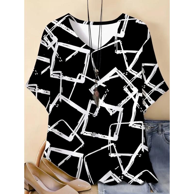 Camiseta de Manga Corta con Cuello Redondo y Estampado Floral 3D para Mujer
