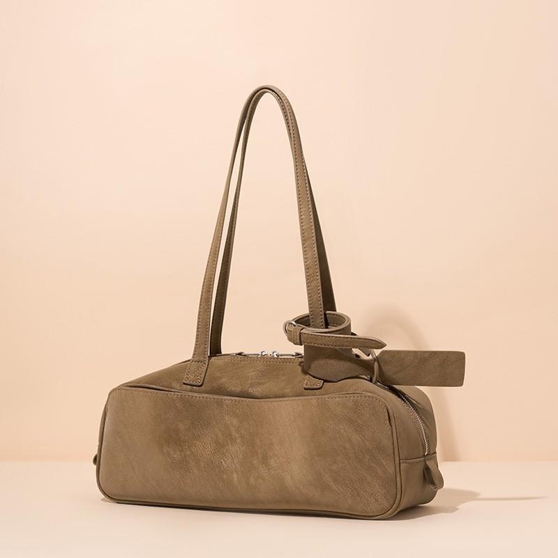 

Factory Original Armpit Women s Bag Popular Commuting Bowling Pearl Light Vegetable Tanned Cowhide Stick Shoulder 34x12x14CM коричневый