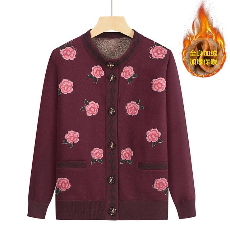 

Мамин кардиган топ женский бабушкин круглый вырез цветной вязаный свитер с напуском утолщенный средний и пожилой осенняя одежда 4XL (recommended 140-82.5 kg)