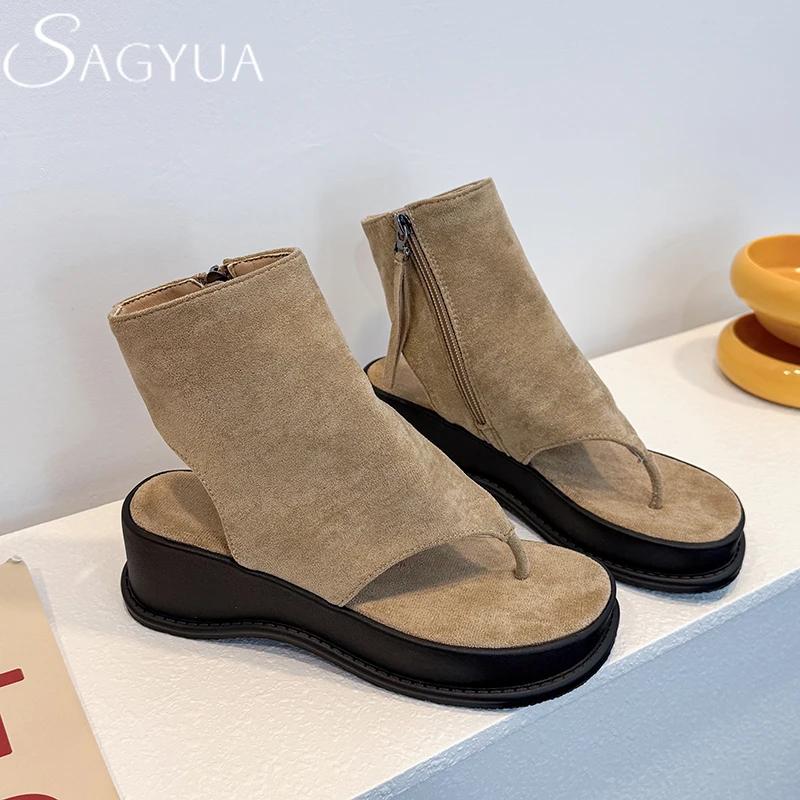 Fashion 2025Platform Flats Women's Sandals Flip Flops Clip Toe Summer Boots Wedges Shoes Fashion Casual Beach Slingback Heeled  Ankle