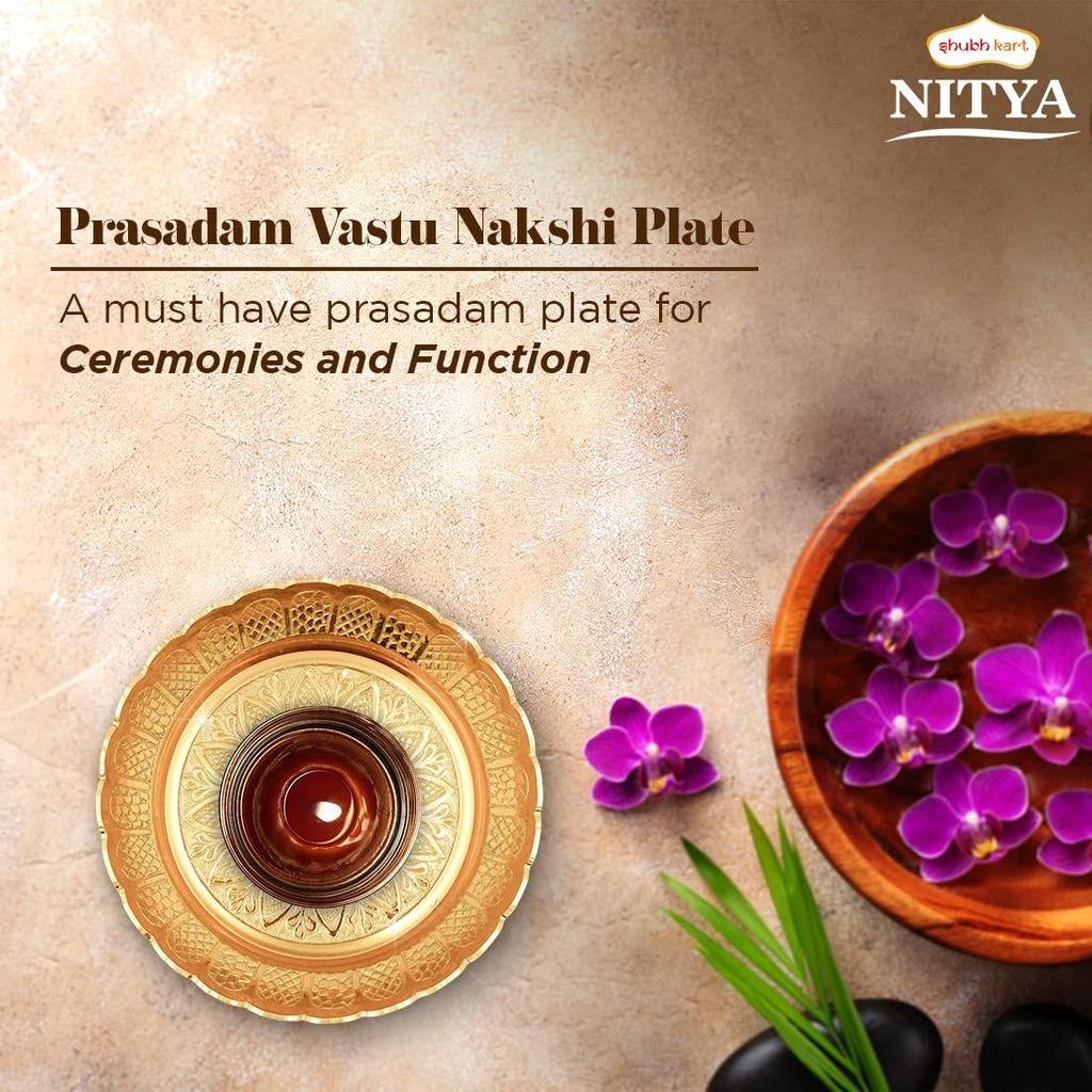 Handmade Brass Puja Thali with Floral Embossed Design | Bhog Plate for Pooja Mandir | Puja Essentials for Home Mandir – 4.41 Inch