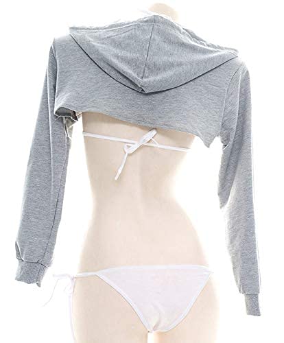 [DOKiDOKi] Ultra-Short Hoodie [Gray] Show Off Your Body! Sexy Cosplay Costume for Women, Street Style