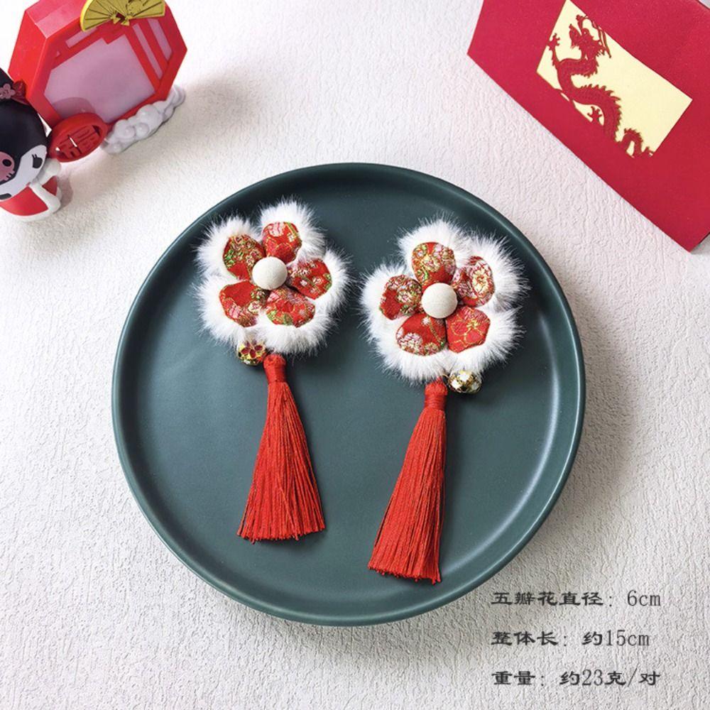 Tassel Children Red Bow Hairpin Cat Ears Hanfu Hair Sticks Chinese New Year Headwear  Children