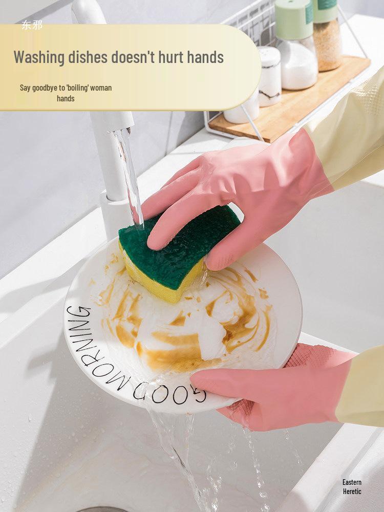 Women's Waterproof Rubber Gloves for Dishwashing, Pot Scrubbing, Vegetable & Clothes Washing, and Home Cleaning.