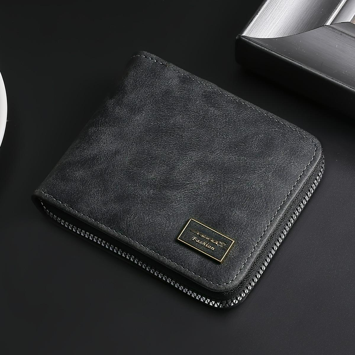 

Men s Faux Leather Wallet with Zipper - Sleek Black, Multi-Card Holder & Coin Pocket, Durable Folding Design - Ideal Gift for Men