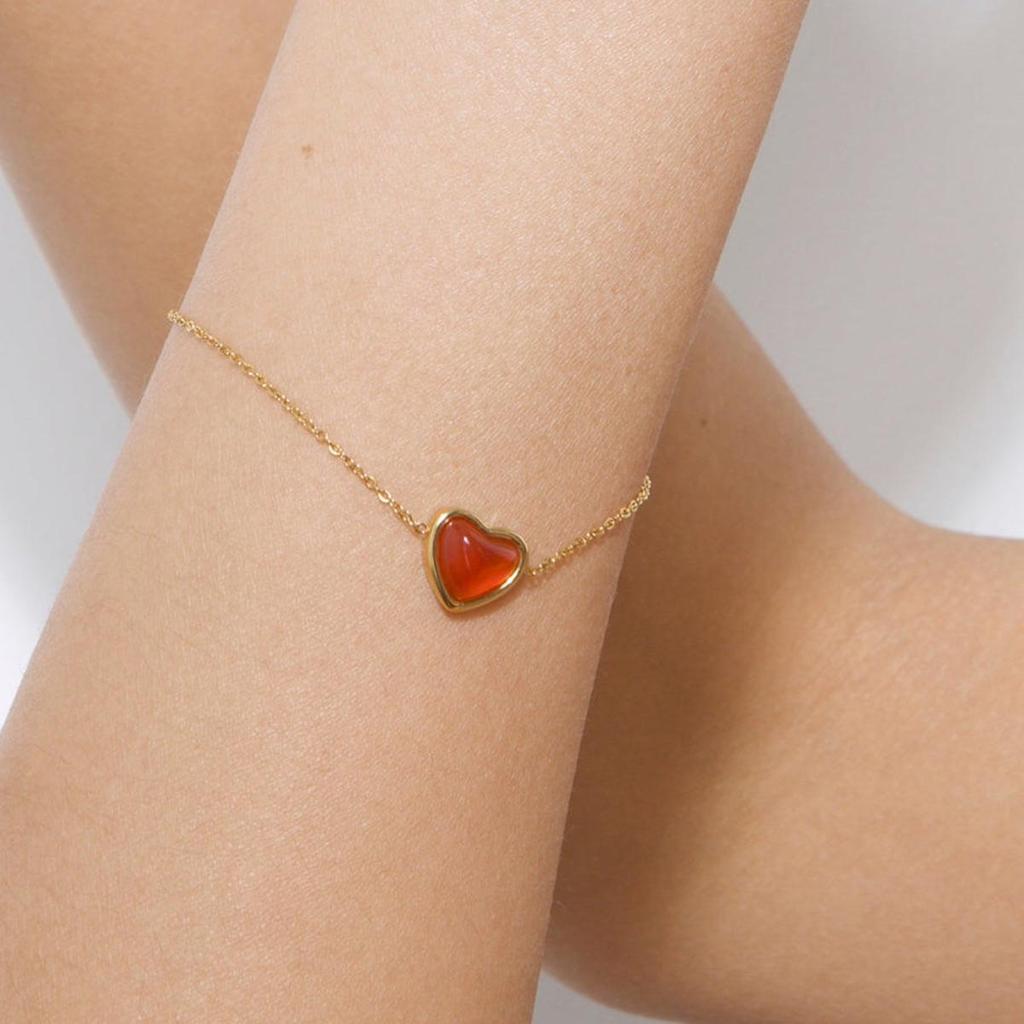 18K Gold Plated Red Agate Heart Bracelet - Trendy European & American Fashion Jewelry