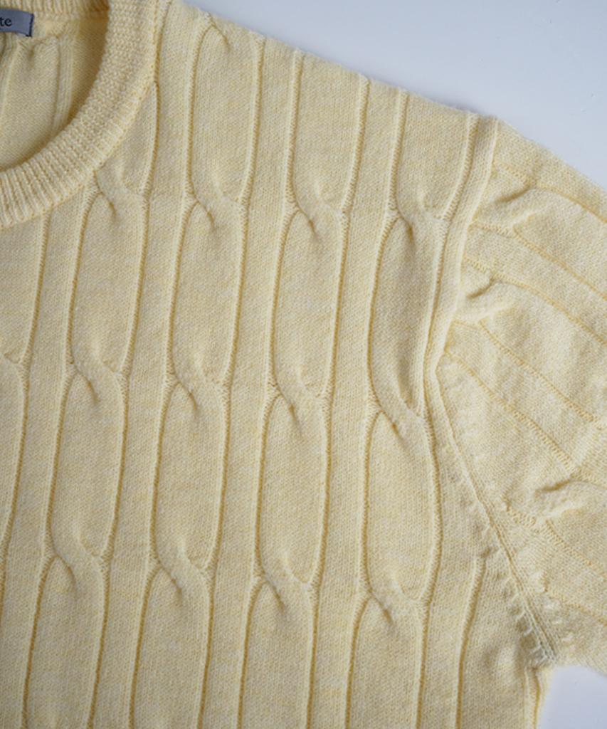 BIRBANTE Soft Washable Cable Round Knit - Light Yellow